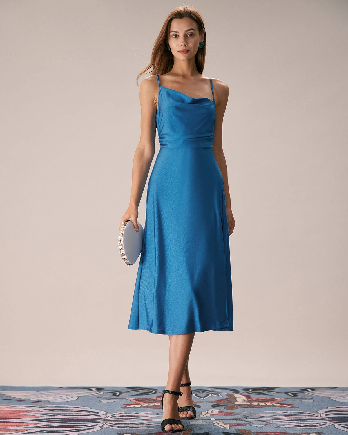 The Blue Cowl Neck Ruched Slip Midi Dress 3 The Blue Cowl Neck Ruched Slip Midi Dress - Image 3