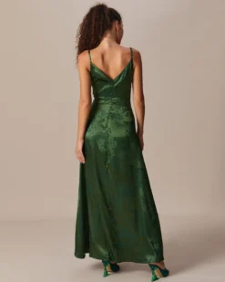 The Green Cowl Neck Jacquard Satin Maxi Dress -Deals Dress N Swimwear Store the cowl neck satin jacquard dress dresses yh1tr5 824426