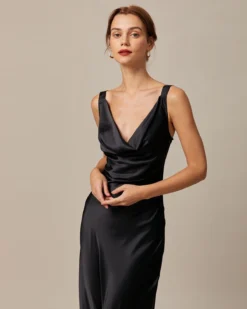 The Black Cowl Neck Sheath Satin Maxi Dress -Deals Dress N Swimwear Store the cowl neck satin maxi dress dresses 3tlkos 582321