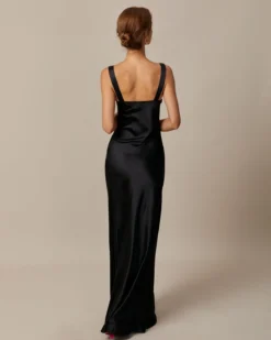 The Black Cowl Neck Sheath Satin Maxi Dress -Deals Dress N Swimwear Store the cowl neck satin maxi dress dresses hndeqk 887824