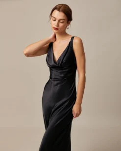 The Black Cowl Neck Sheath Satin Maxi Dress -Deals Dress N Swimwear Store the cowl neck satin maxi dress dresses hppgpa 494414