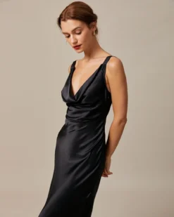The Black Cowl Neck Sheath Satin Maxi Dress -Deals Dress N Swimwear Store the cowl neck satin maxi dress dresses zdh6ay 376683