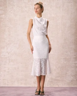 The White Cowl Neck Hollow Out Blouse -Deals Dress N Swimwear Store the cowl neck sleeveless blouse tops mkhlkh