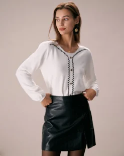 The Apricot Crew Neck Embroidery Knit Top