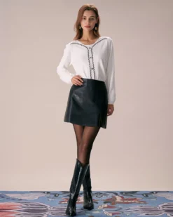 The Apricot Crew Neck Embroidery Knit Top -Deals Dress N Swimwear Store the crew neck buttoned knit top tops lle7fp