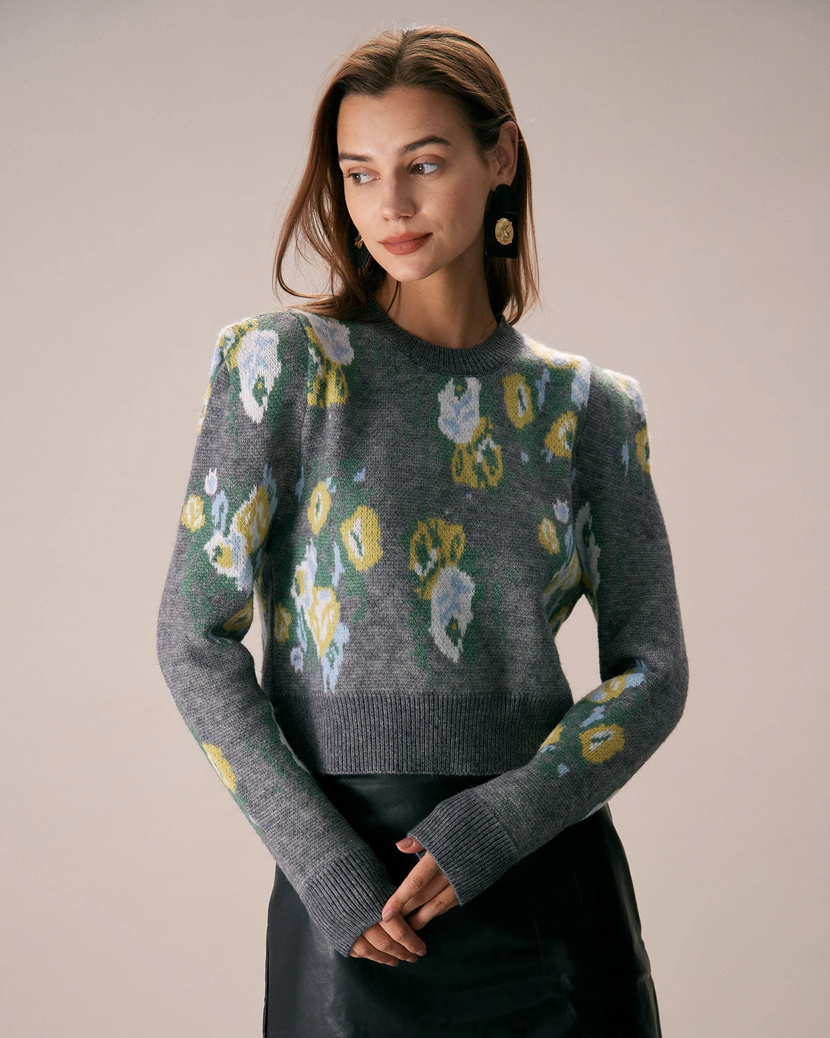 The Grey Crew Neck Floral Printed Knit Top 1 The Grey Crew Neck Floral Printed Knit Top