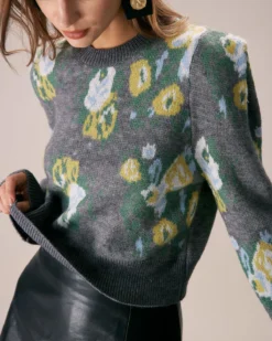 The Grey Crew Neck Floral Printed Knit Top 10 The Grey Crew Neck Floral Printed Knit Top -Deals Dress N Swimwear Store the crew neck printed top tops p5fsh9