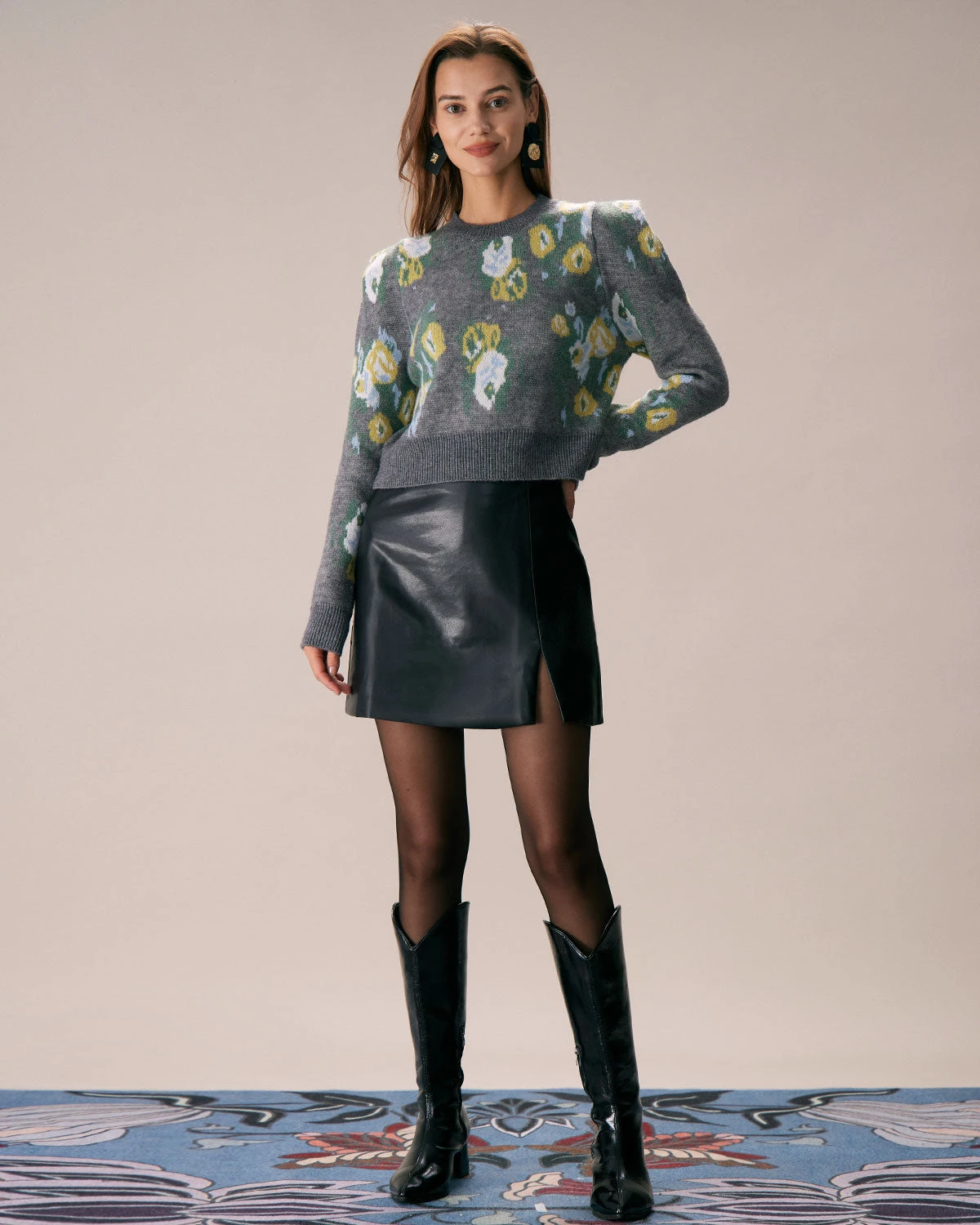 The Grey Crew Neck Floral Printed Knit Top 2 The Grey Crew Neck Floral Printed Knit Top - Image 2
