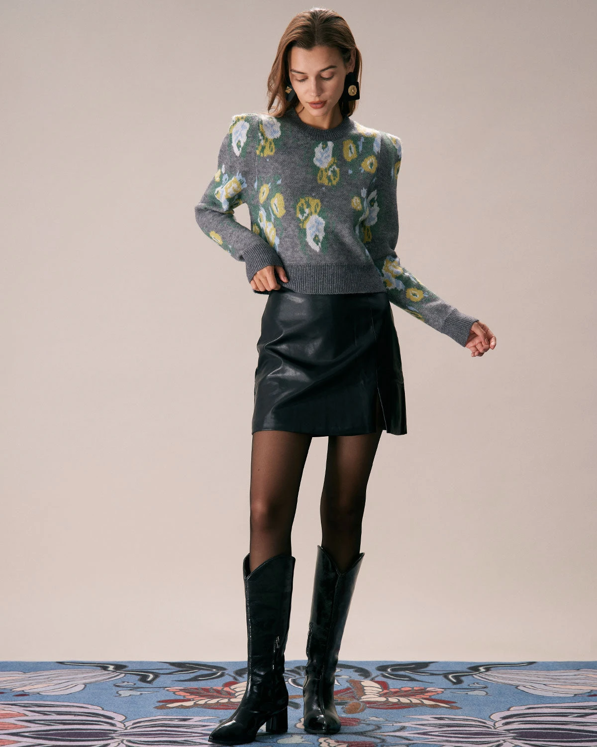 The Grey Crew Neck Floral Printed Knit Top 4 The Grey Crew Neck Floral Printed Knit Top - Image 4