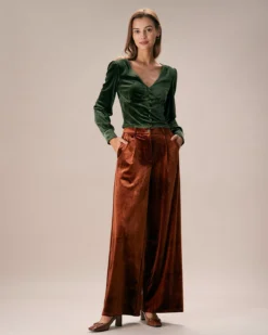 The Dark Green V Neck Button Velvet Blouse -Deals Dress N Swimwear Store the dark green v neck velvet blouse tops kckwat