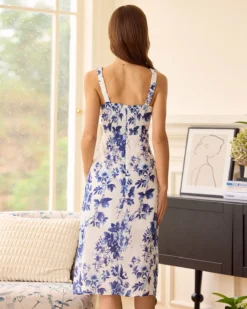 The Blue Elasticized Shoulder Straps Floral Midi Dress 10 The Blue Elasticized Shoulder Straps Floral Midi Dress -Deals Dress N Swimwear Store the elasticized shoulder straps blue floral dress dresses dtyxtd