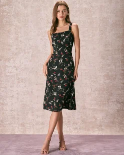 The Black Elasticized Straps Floral Midi Dress 11 The Black Elasticized Straps Floral Midi Dress -Deals Dress N Swimwear Store the elasticized shoulder straps floral dress dresses hj5omm