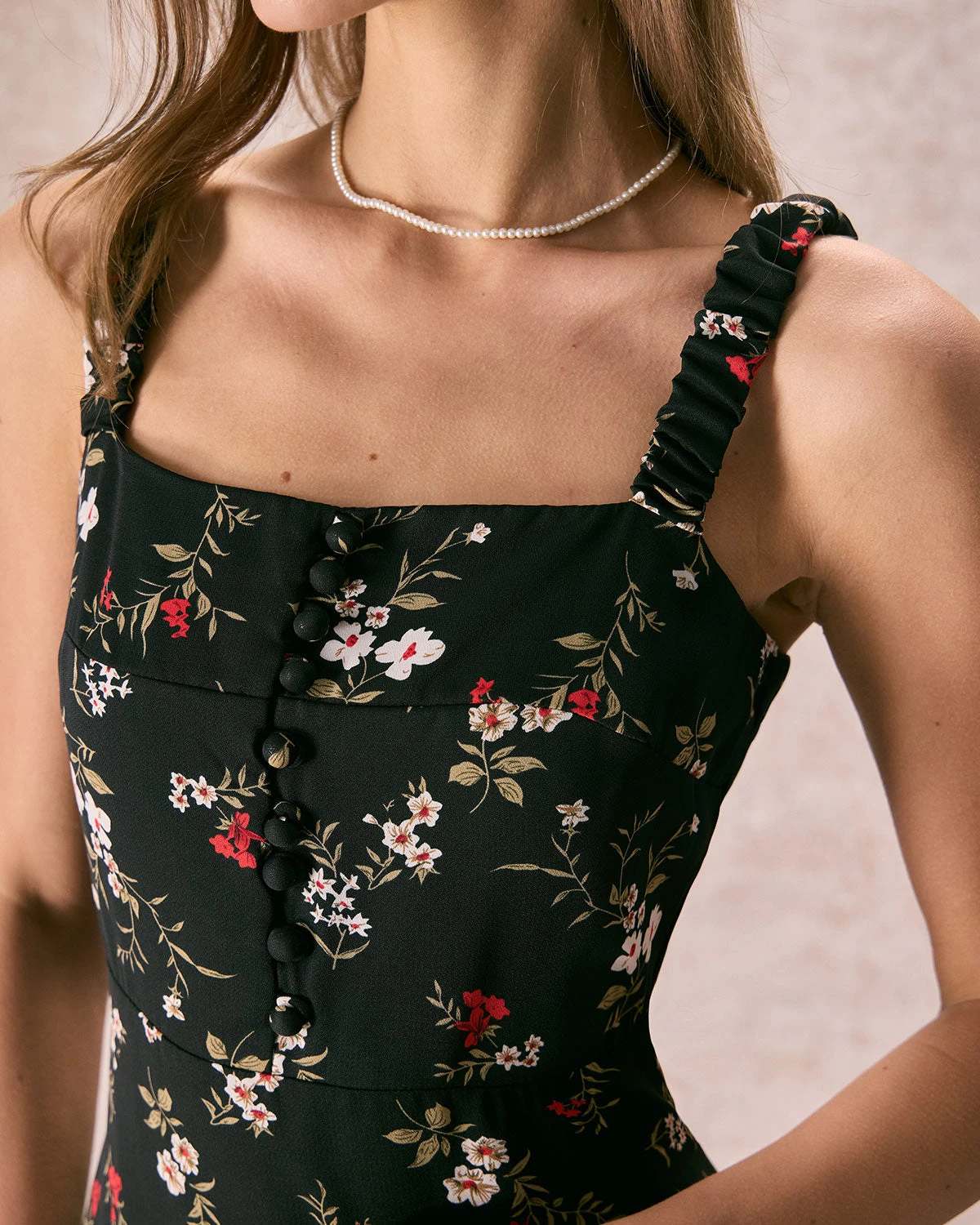 The Black Elasticized Straps Floral Midi Dress 2 The Black Elasticized Straps Floral Midi Dress - Image 2