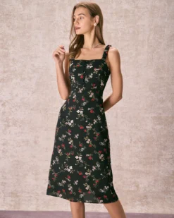 The Black Elasticized Straps Floral Midi Dress 12 The Black Elasticized Straps Floral Midi Dress -Deals Dress N Swimwear Store the elasticized shoulder straps floral dress dresses ni8rqw