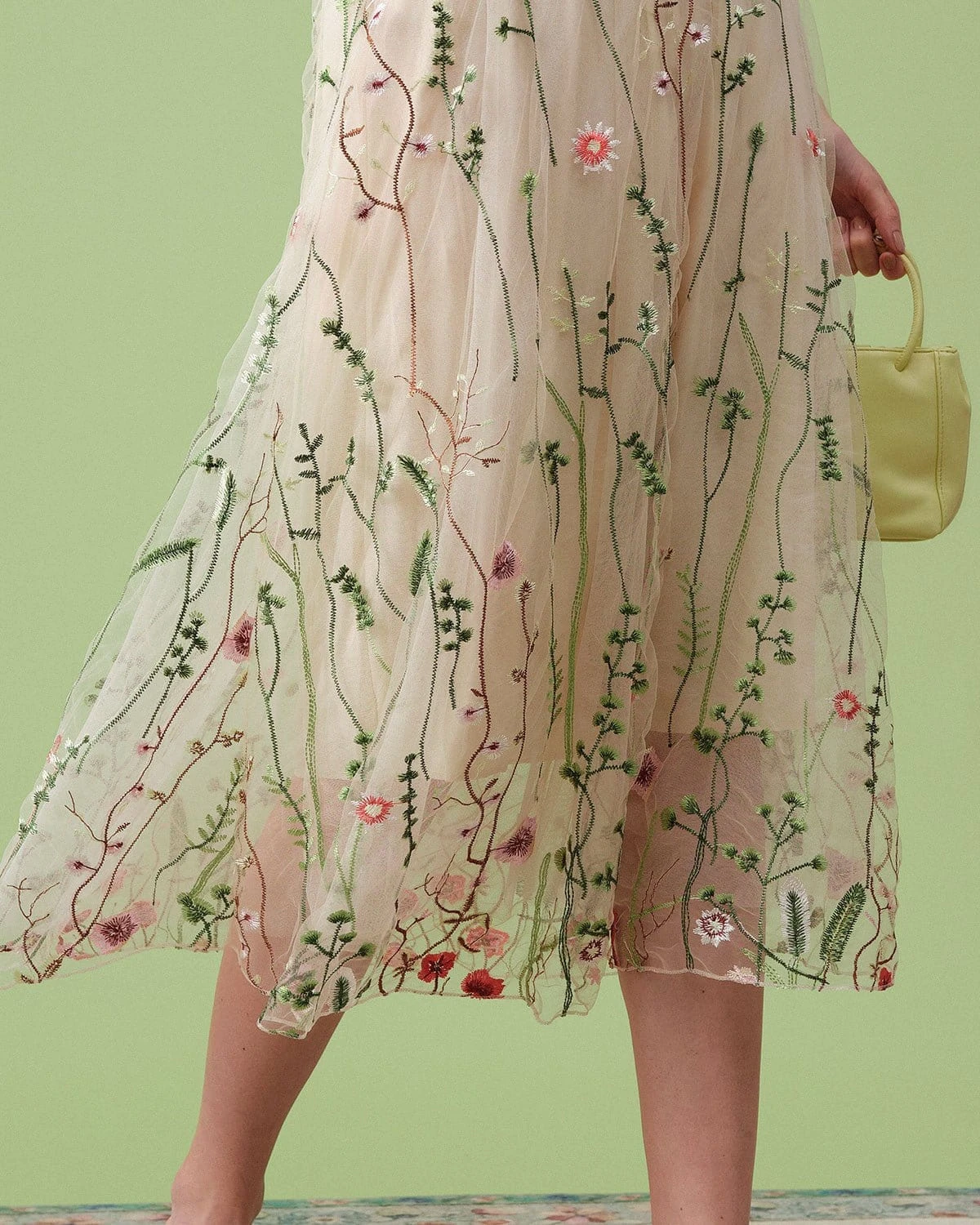 The High Waisted Floral Embroidery A-line Midi Skirt 2 The High Waisted Floral Embroidery A-line Midi Skirt - Image 2