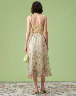 The High Waisted Floral Embroidery A-line Midi Skirt 10 The High Waisted Floral Embroidery A-line Midi Skirt -Deals Dress N Swimwear Store the embroidered mesh skirt bottoms xxp7wt 316230