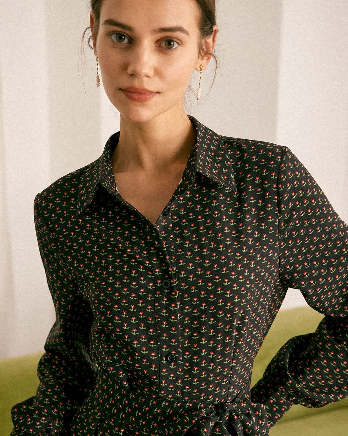 The Black Floral Belted A-Line Shirt Mini Dress 3 The Black Floral Belted A-Line Shirt Mini Dress - Image 3