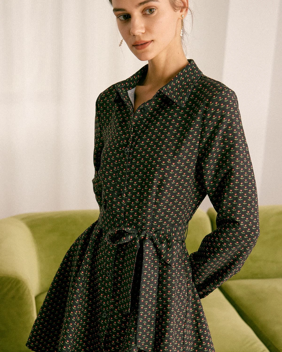 The Black Floral Belted A-Line Shirt Mini Dress 4 The Black Floral Belted A-Line Shirt Mini Dress - Image 4