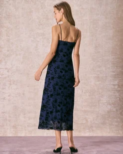 The Navy Floral Flocked Mesh Slip Maxi Dress -Deals Dress N Swimwear Store the floral flocked mesh dress dresses umto2d