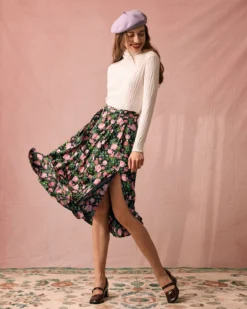 The High Waisted Slit Floral Satin Midi Skirt 7 The High Waisted Slit Floral Satin Midi Skirt -Deals Dress N Swimwear Store the floral satin midi skirt bottoms hvet7s
