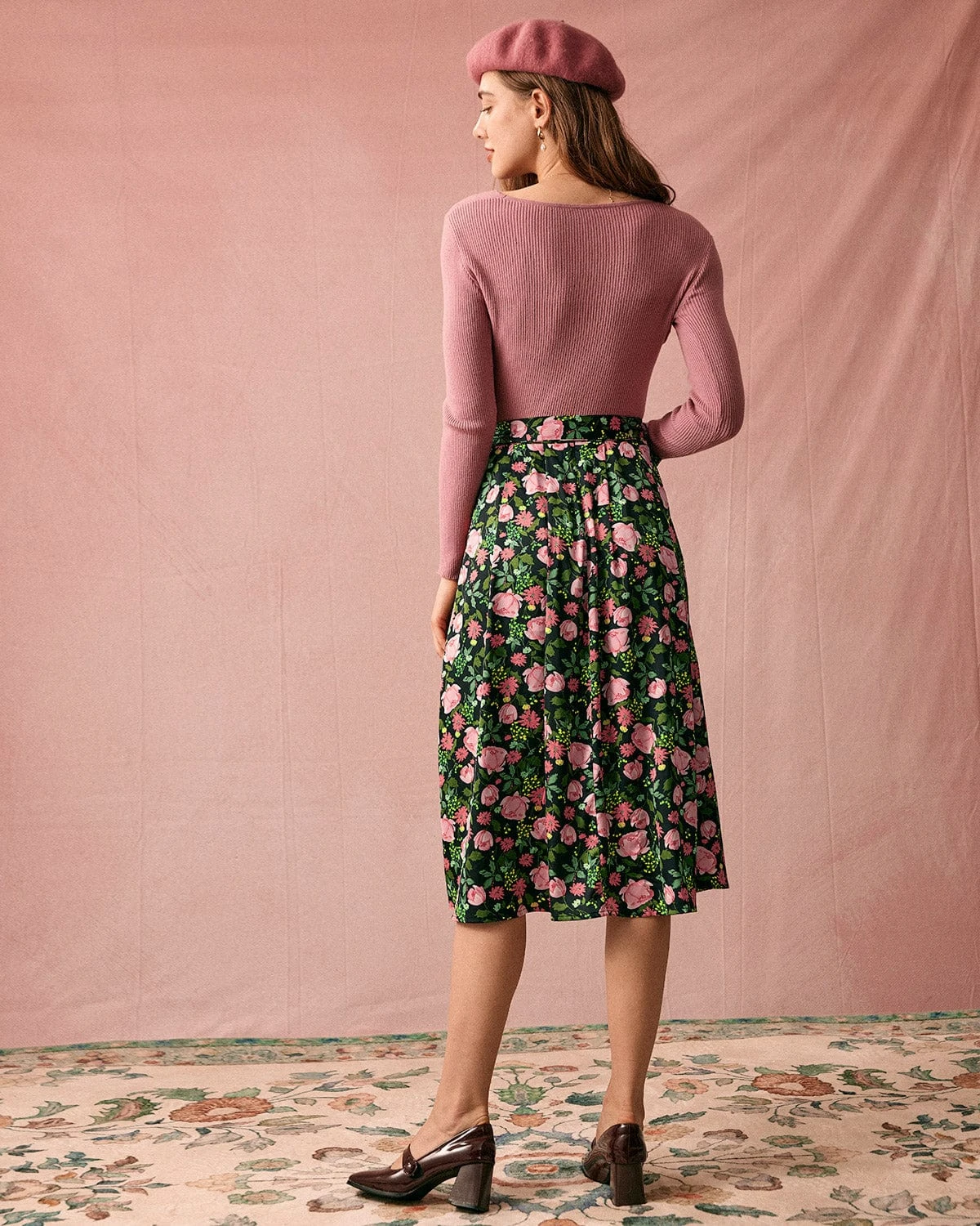 The High Waisted Slit Floral Satin Midi Skirt 5 The High Waisted Slit Floral Satin Midi Skirt - Image 5