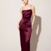 The Red Back Slit Satin Sling Maxi Dress