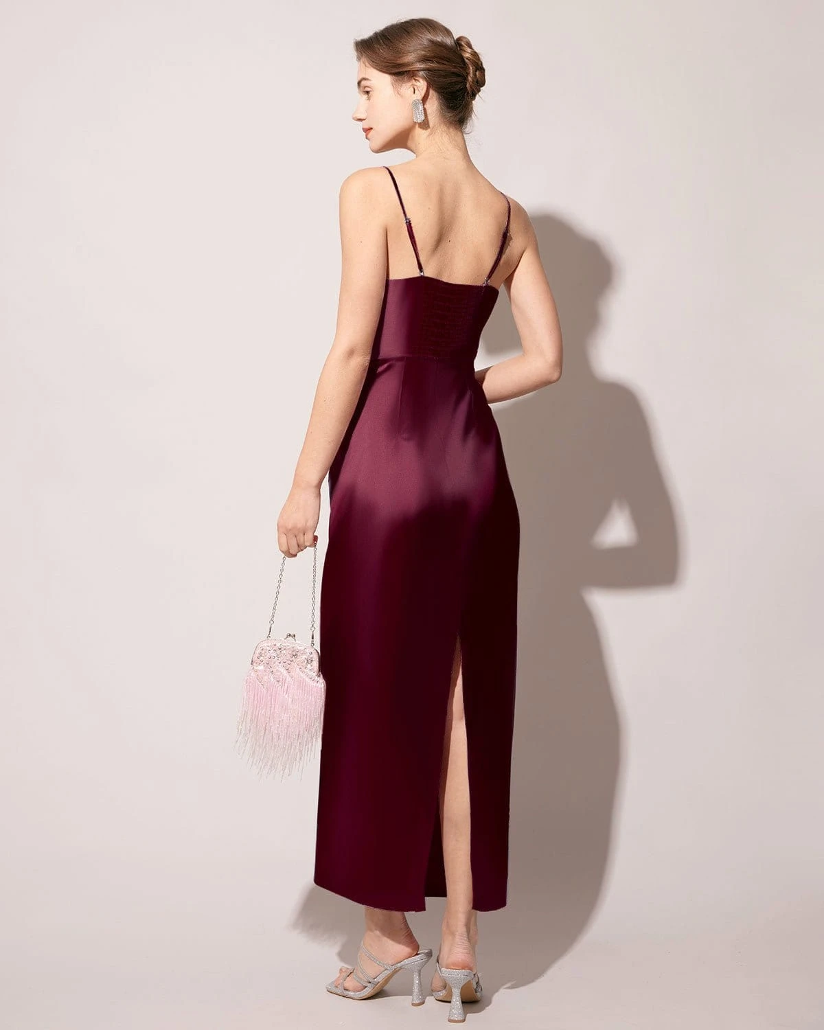 The Red Back Slit Satin Sling Maxi Dress 3 The Red Back Slit Satin Sling Maxi Dress - Image 3