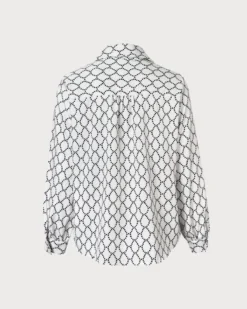 The White Collared Geometric Polka Dot Shirt -Deals Dress N Swimwear Store the geometric print shirt tops myt09g