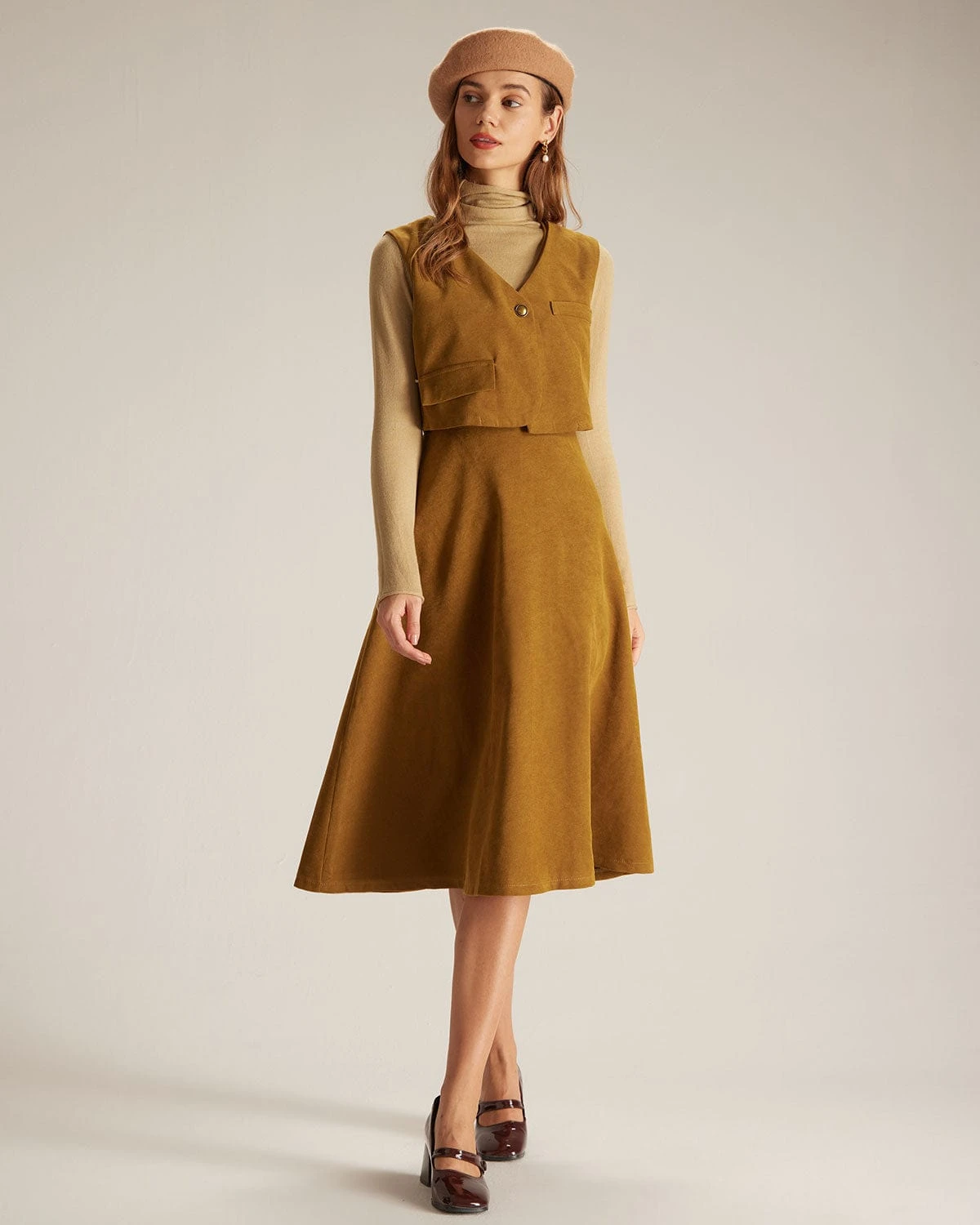 The Ginger V Neck Button Up Vest Midi Dress 5 The Ginger V Neck Button Up Vest Midi Dress - Image 5