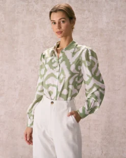 The Green Abstract Print Button Up Shirt -Deals Dress N Swimwear Store the green abstract print shirt tops f97k6u