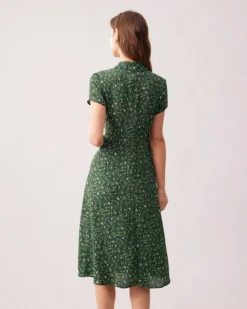 The Green Lapel Button Up Floral Midi Dress -Deals Dress N Swimwear Store the green collared ditsy floral midi dress dresses cg8d6v 403207