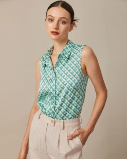 The Green Collared Geometric Print Vest 8 The Green Collared Geometric Print Vest -Deals Dress N Swimwear Store the green collared geometric print vest tops t6dupu 878695
