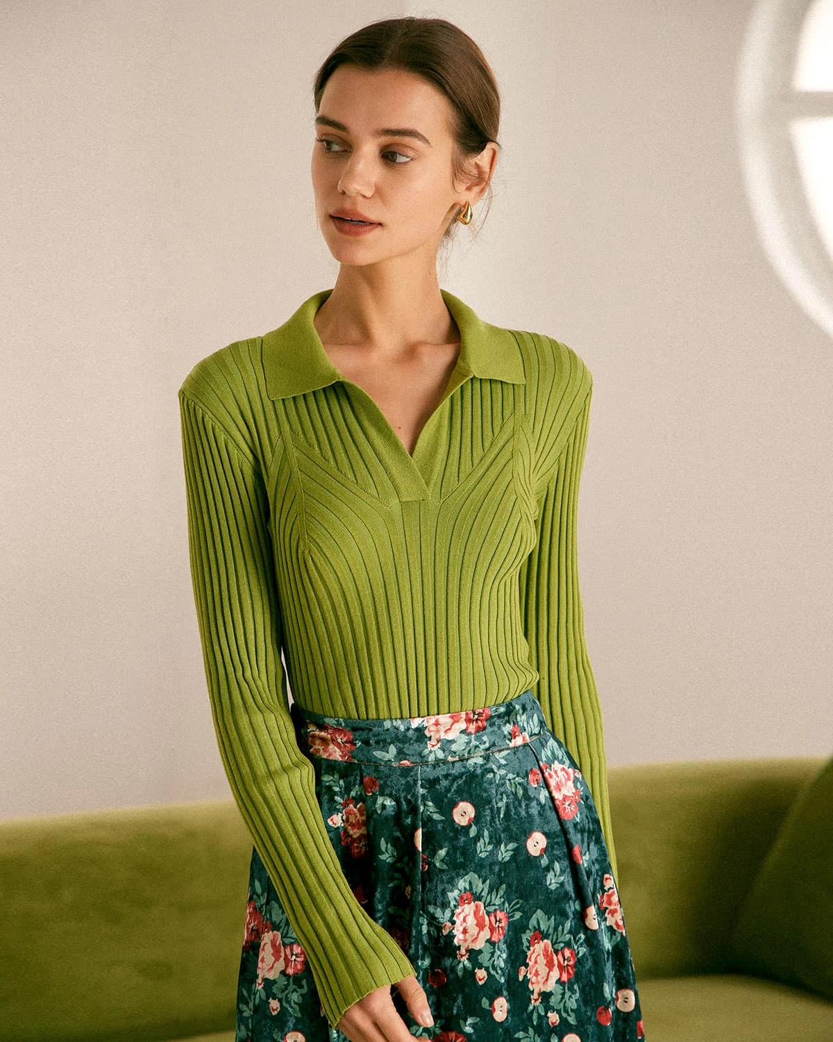 The Green Lapel Ribbed Long Sleeve Knit Top 2 The Green Lapel Ribbed Long Sleeve Knit Top - Image 2