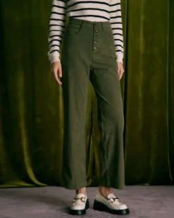 The Green Button Corduroy Wide Leg Pants