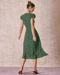 The Green Crew Neck Button-up Floral Midi Dress -Deals Dress N Swimwear Store the green crew neck floral midi dress dresses cuqfpc