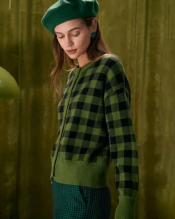 The Green Crew Neck Plaid Button Cardigan -Deals Dress N Swimwear Store the green crew neck plaid button cardigan tops c8h4dv