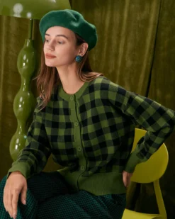 The Green Crew Neck Plaid Button Cardigan -Deals Dress N Swimwear Store the green crew neck plaid button cardigan tops jjrr4g