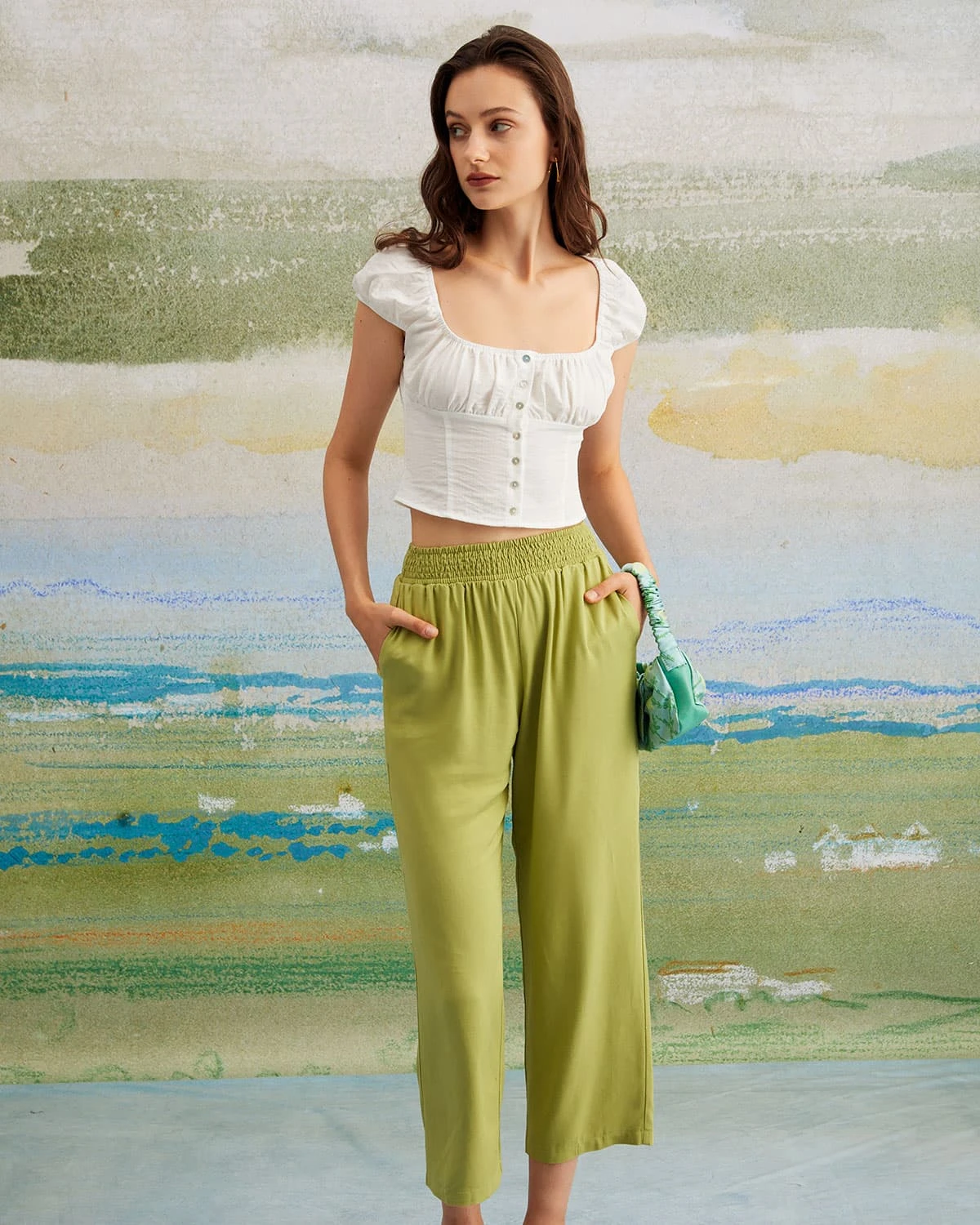 The Green Elastic Waist Straight Ninth Pants 4 The Green Elastic Waist Straight Ninth Pants - Image 4
