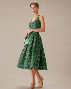 The Green V Neck Floral Pleated Midi Dress 9 The Green V Neck Floral Pleated Midi Dress -Deals Dress N Swimwear Store the green floral a line midi dress dresses 0vw6sq