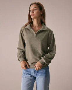 The Green Half Zip Drop Shoulder Sweatshirt 11 The Green Half Zip Drop Shoulder Sweatshirt -Deals Dress N Swimwear Store the green half zip drop shoulder sweatshirt tops fbzwpq