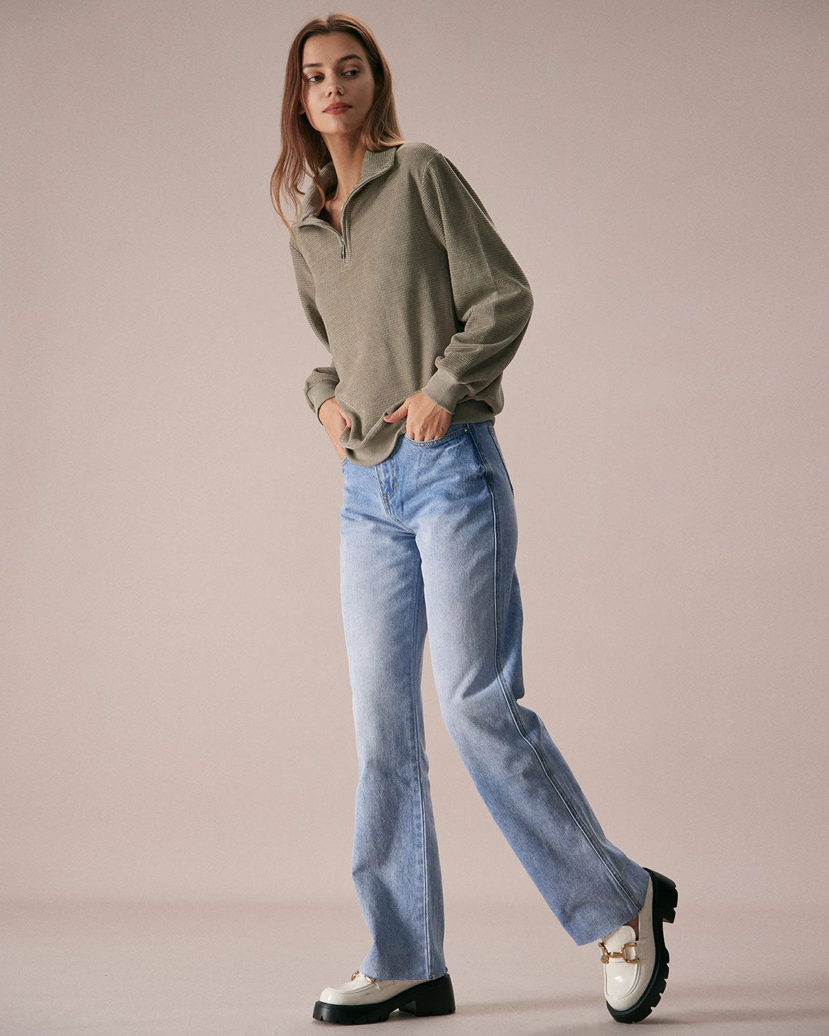 The Green Half Zip Drop Shoulder Sweatshirt 2 The Green Half Zip Drop Shoulder Sweatshirt - Image 2