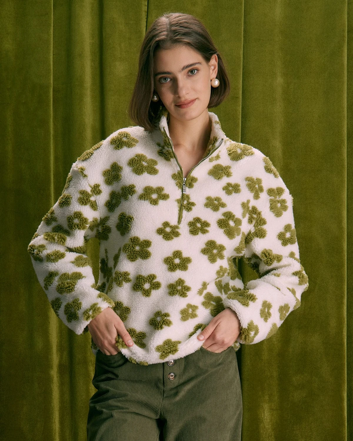 The Green Floral Half Zip Fleece Sweatshirt 1 The Green Floral Half Zip Fleece Sweatshirt