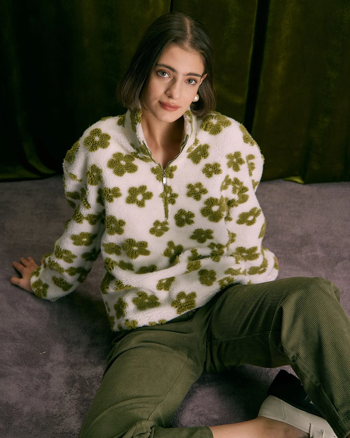 The Green Floral Half Zip Fleece Sweatshirt 3 The Green Floral Half Zip Fleece Sweatshirt - Image 3