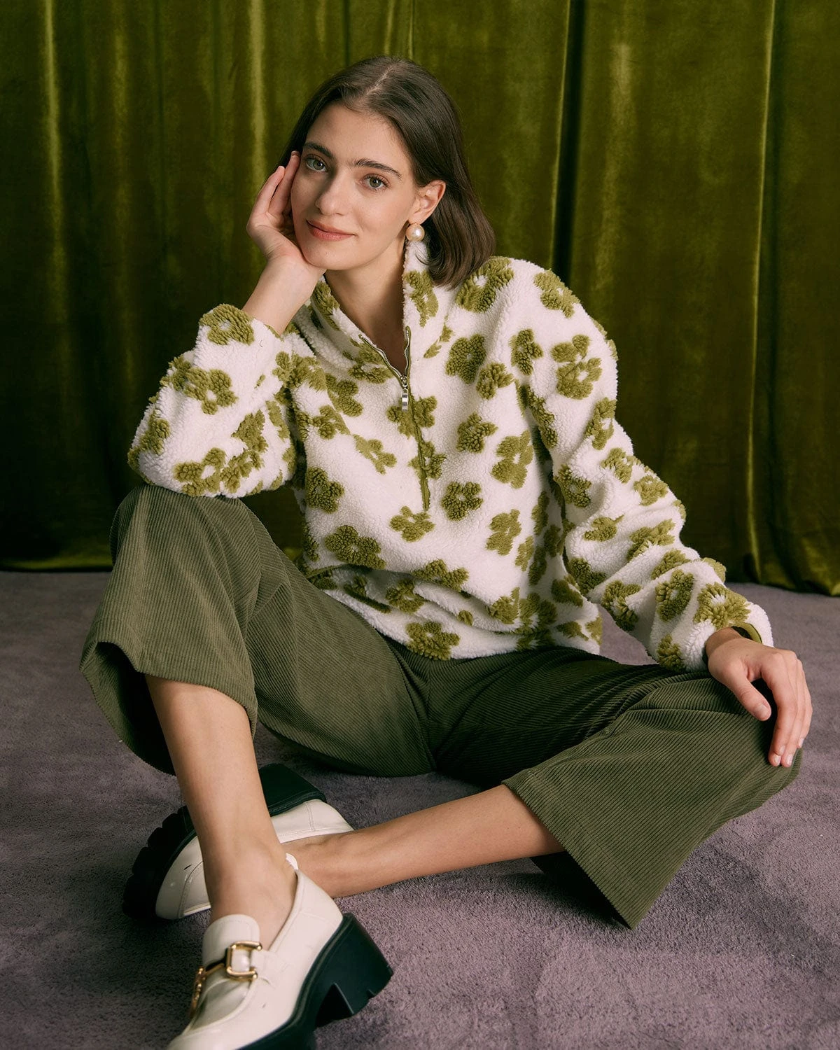 The Green Floral Half Zip Fleece Sweatshirt 5 The Green Floral Half Zip Fleece Sweatshirt - Image 5