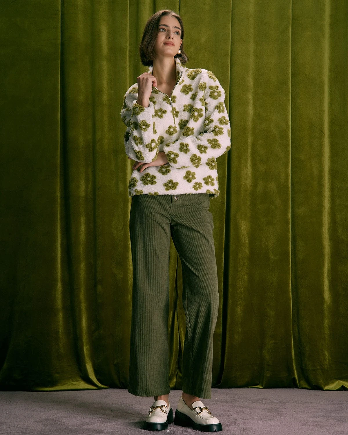 The Green Floral Half Zip Fleece Sweatshirt 2 The Green Floral Half Zip Fleece Sweatshirt - Image 2