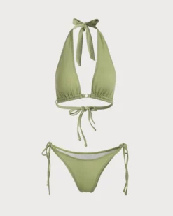 The Green Halter Tie Back Bikini Set -Deals Dress N Swimwear Store the green halter tie back bikini set bikinis pc06re 215027