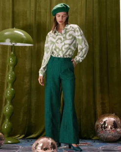 The Green Houndstooth Wide Leg Pants -Deals Dress N Swimwear Store the green houndstooth wide leg pants bottoms 34dihy