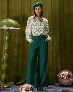 The Green Houndstooth Wide Leg Pants -Deals Dress N Swimwear Store the green houndstooth wide leg pants bottoms r0qpba