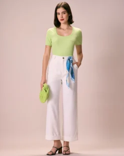 The Green Square Neck Lace Trim Knit Tee -Deals Dress N Swimwear Store the green lace trim knit tee tops bw1ryf