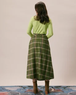 The Green Natural Waisted Plaid Midi Skirt 9 The Green Natural Waisted Plaid Midi Skirt -Deals Dress N Swimwear Store the green plaid pleated midi skirt bottoms j9qcy4 870463